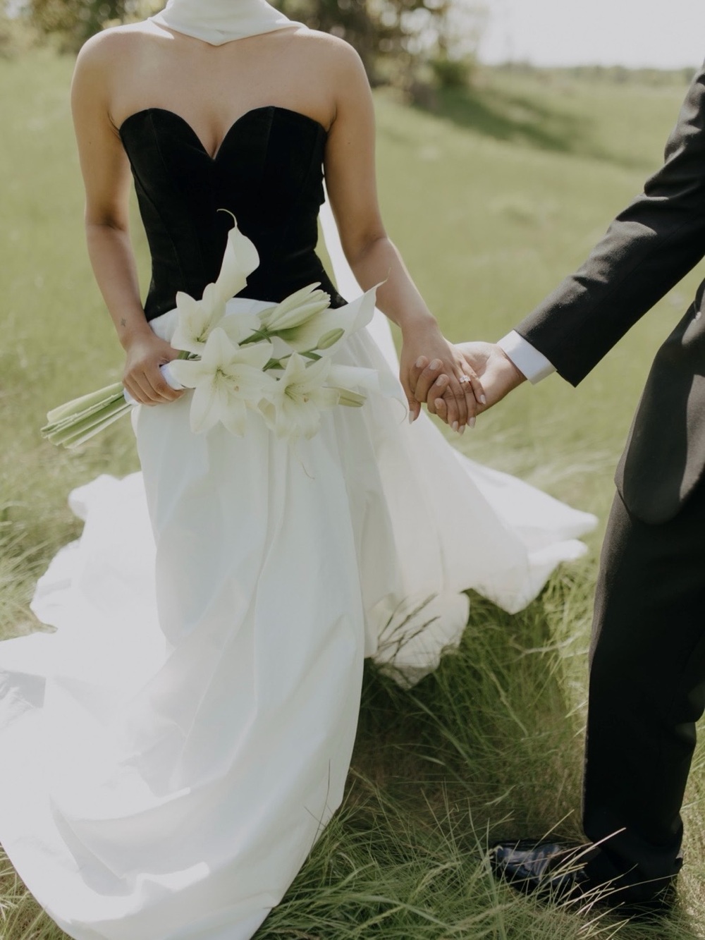 Club L London Strapless Black Bodice White Skirt Wedding Dress